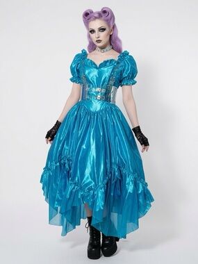 Gunne Sax metallic Teal Blue Strapless Party princess fairycore pixie hem Dress